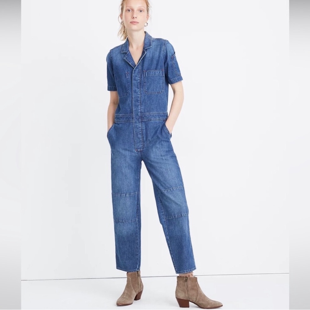 Madewell Denim Short-Sleeve Jumpsuit in Blue